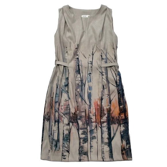 Lavand Dress Sheath Tan Sleeveless Tree Print Watercolor Size Medium - Picture 3 of 16